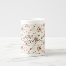 Caneca De Porcelana Pink Roses Floral 