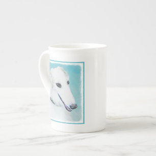 Caneca De Porcelana Pintura de Borzoi (branca) - Arte de Cachorro Orig