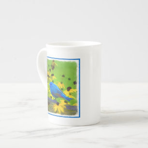 Caneca De Porcelana Pintura de Bunting Indigo - Arte de Pássaro Origi