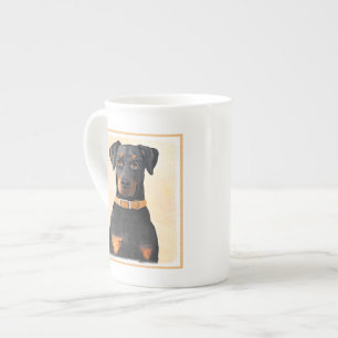 Caneca De Porcelana Pintura de Doberman Pinscher com Orelhas e Cauda N