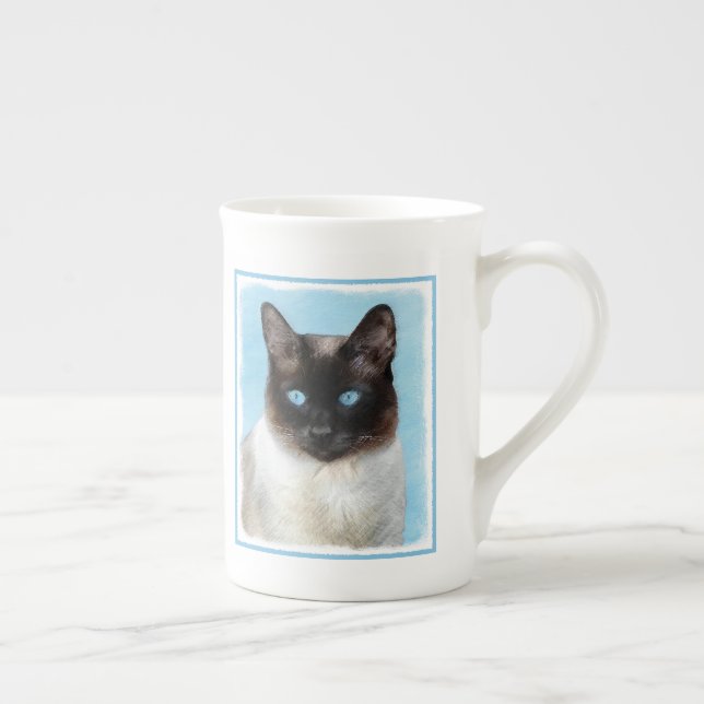 Caneca De Porcelana Pintura de Gatos Siameses - Arte de Gato Original  (Direita)