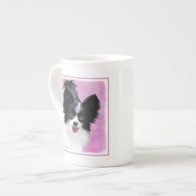 Caneca De Porcelana Pintura de Papillon (Branco e Preto) - Arte Canina (Frente Esquerda)