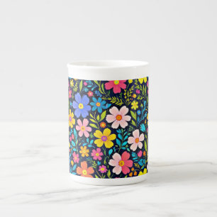 Caneca De Porcelana Pintura Digital Floral Padrão de Flores