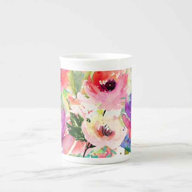 Caneca De Porcelana PixDezines Floral/Watercolor/Buquê (Frente)