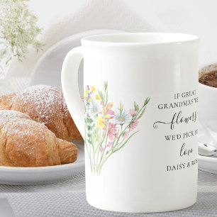 Caneca De Porcelana Poema da Bisavó Lindo Buquê de Flores Silvestres