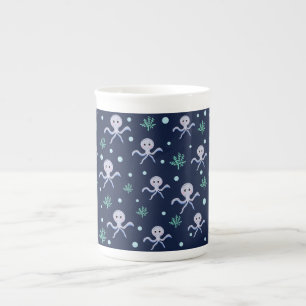 Caneca De Porcelana Polvo sob o padrão infantil marinho