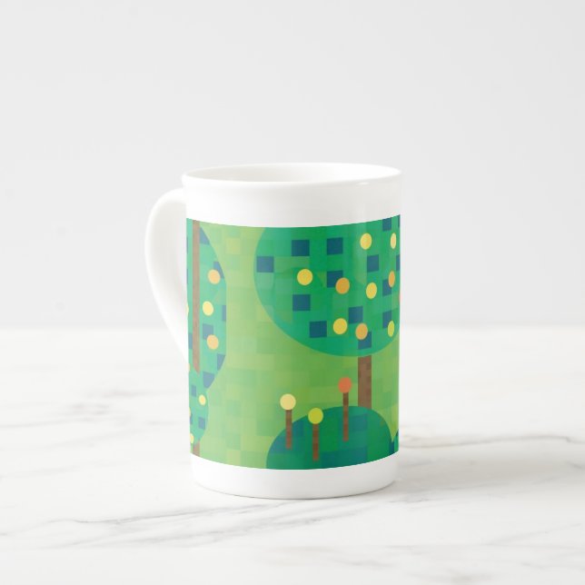 Caneca De Porcelana Pomar de citrinos verde e ouro (Frente Esquerda)