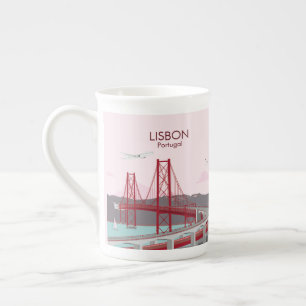 Caneca De Porcelana Ponte de Lisboa sobre o rio Tagus no estilo da saf