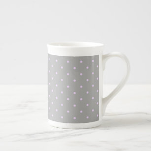 Caneca De Porcelana Ponto Rosa Fundo Cinza Elegante Ponto Polka Pontil