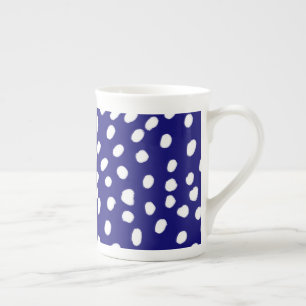 Caneca De Porcelana Pontos Brancos Azul Escuro