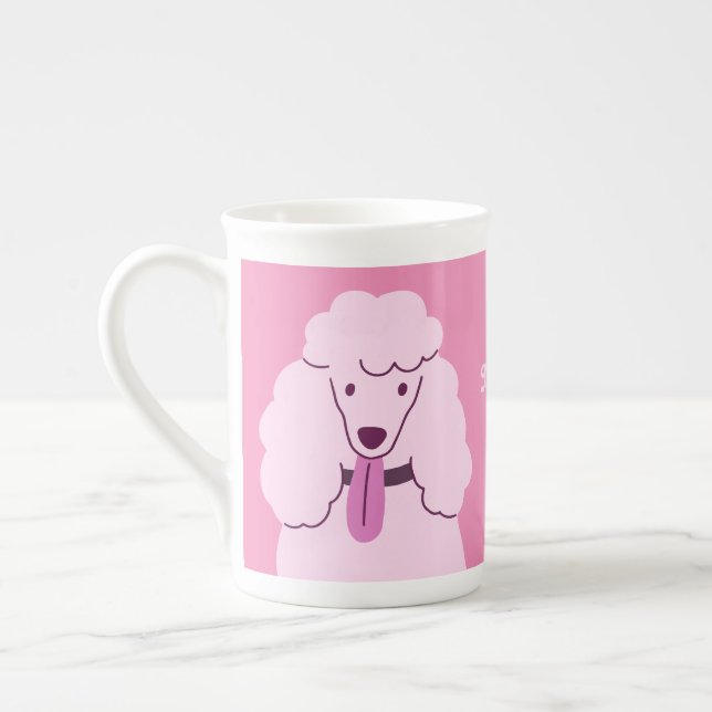 Caneca De Porcelana Poodle Rosa de Nome Personalizado (Esquerda)