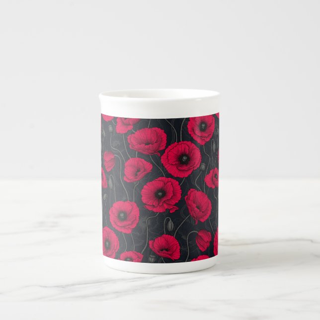 Caneca De Porcelana Poppies vermelhos (Frente)