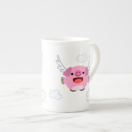 Caneca De Porcelana Porco de Cartoon de Voo Bonito