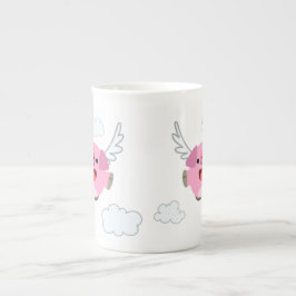 Caneca De Porcelana Porco de Cartoon de Voo Bonito