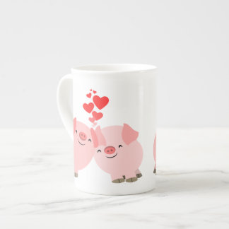 Caneca De Porcelana Porcos bonitos de cartoon apaixonados por comida c