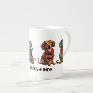 Caneca De Porcelana Presente de Natal de Dachshund Personalizado Festa
