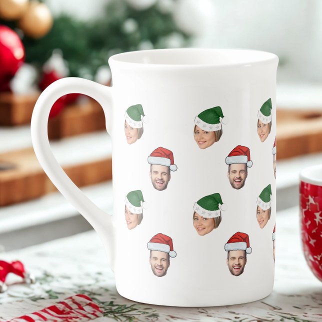Caneca De Porcelana Presente de Natal de Santa Hat Personalizado Face  (Criador carregado)