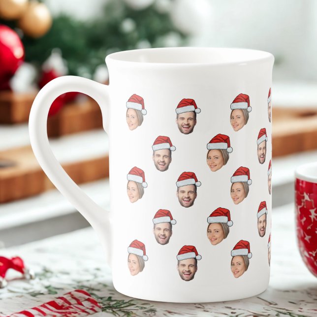 Caneca De Porcelana Presente de Natal de Santa Hat Personalizado Face  (Criador carregado)