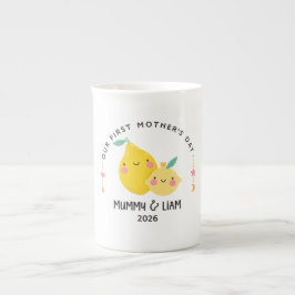 Caneca De Porcelana Primeiro Dia das Mães 2026 Mãe e Bebê Limão Fofo