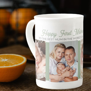 Caneca De Porcelana Primeiro Dia das Mães Melhor Mãe 4 Fotos Verde Sag