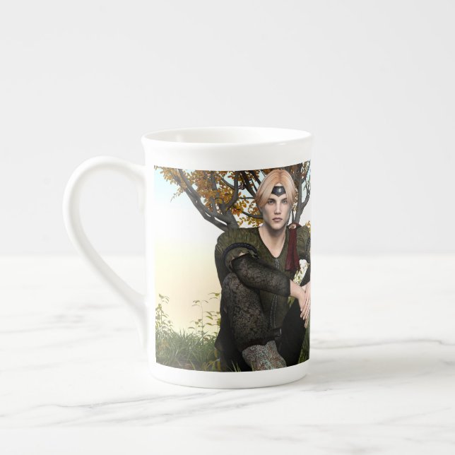 Caneca De Porcelana Príncipe Florestal Fantasia de Outono Retrato (Esquerda)