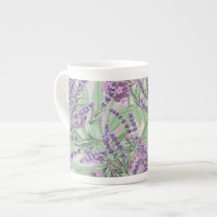Caneca De Porcelana Profusão de Lavanda Pó Rosa Floral Rústica