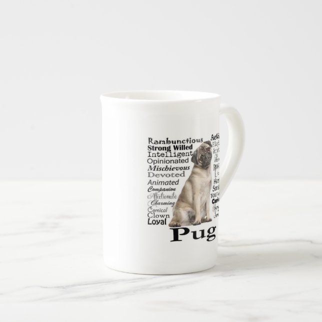Caneca De Porcelana Pug Traça Osso China Mug (Frente Esquerda)