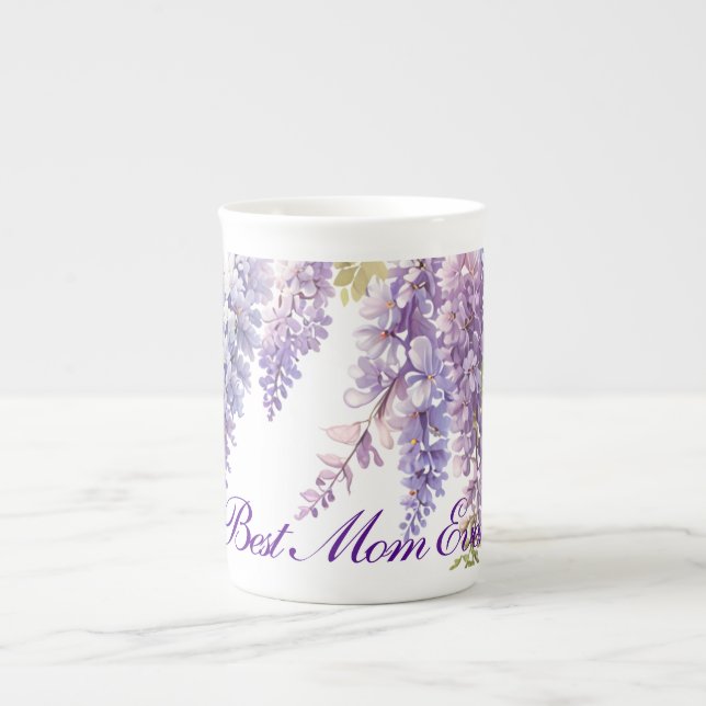 Caneca De Porcelana Púrpura esmerilada branca esmerilada floral Mãe (Frente)