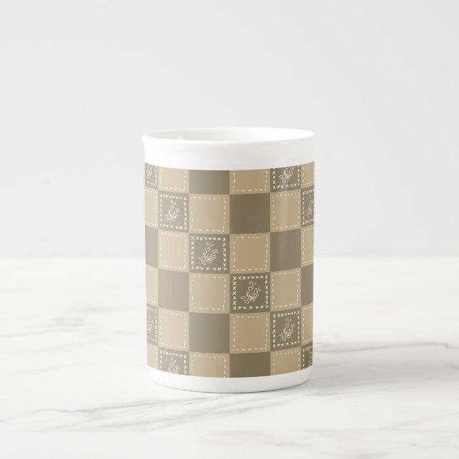 Caneca De Porcelana Quadrados de flores de mosaico rabiscado (Frente)