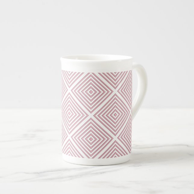 Caneca De Porcelana Quadrados Geométricos Rosa (Frente Esquerda)