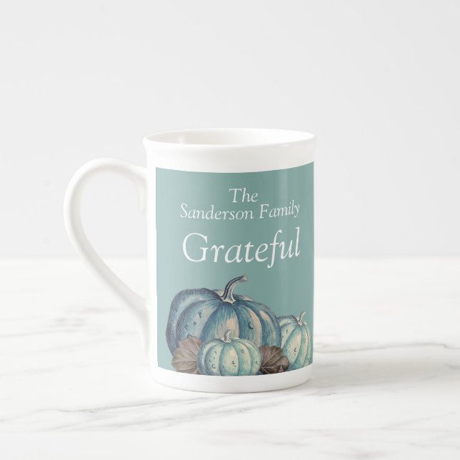 Caneca De Porcelana Quitação Grateful Pumpkin Azul (Esquerda)