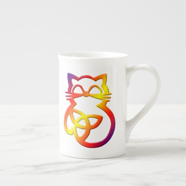 Caneca De Porcelana Rainbow Trinity Knot Celtic Cat Bone China Mug (Direita)