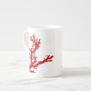 Caneca De Porcelana Ramal de coral - vermelho-escuro e branco