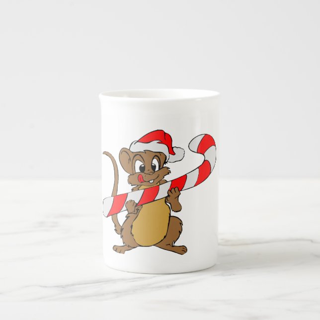 Caneca De Porcelana Rato com canas de Natal (Frente)