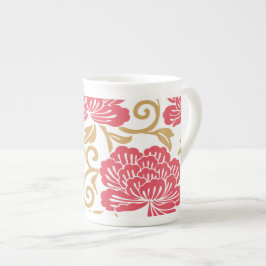 Caneca De Porcelana Red Dourado Japan Floral Kimono