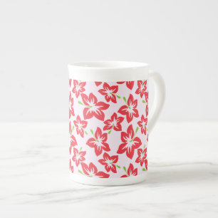 Caneca De Porcelana Red Hibiscus, Flores Vermelhas, Padrão De Flores