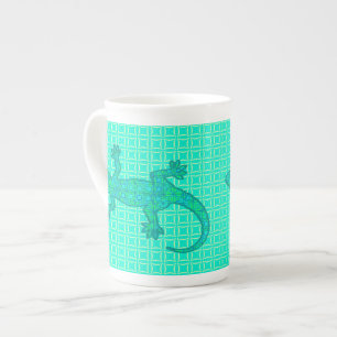 Caneca De Porcelana Relato Tribal Gecko - turquesa / pavão