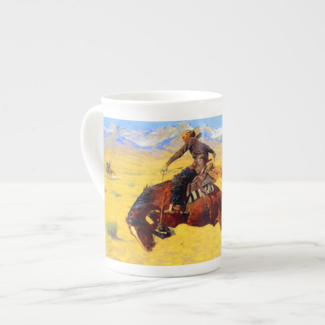 Caneca De Porcelana Remington Old West Horse and Cowboy (Frente Esquerda)