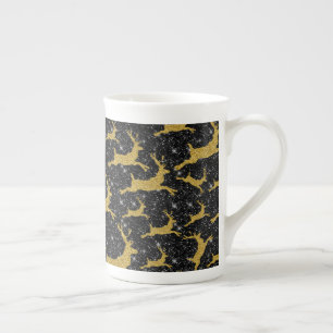 Caneca De Porcelana Rena Dourada Feliz Natal Xmas Férias Preto