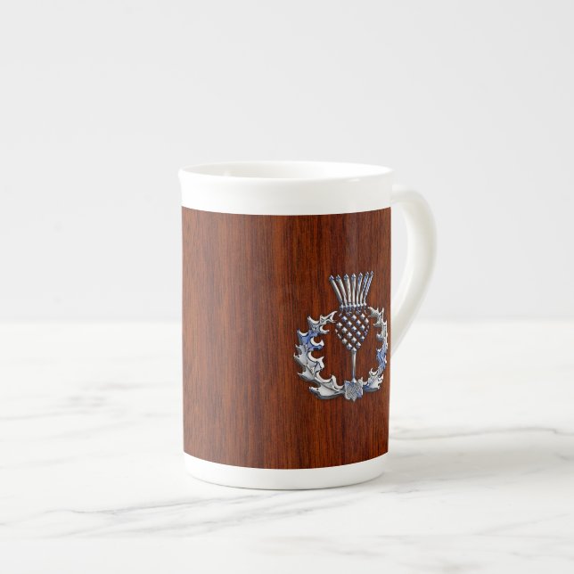 Caneca De Porcelana Rich Mahogany Wood Scottish Thistle Impressão (Frente Esquerda)