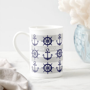 Caneca De Porcelana Roda de Âncora de Barco Personalizada Listrada Náu