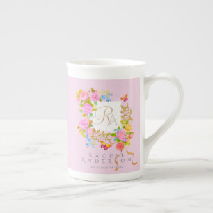 Caneca De Porcelana Romântica Monograma do Jardim Florente Rosa