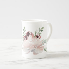 Caneca De Porcelana Rosa e Peony Watercolor Bone China Mug