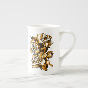 Caneca De Porcelana Rosas, arte floral gráfica, flores rosa florescent