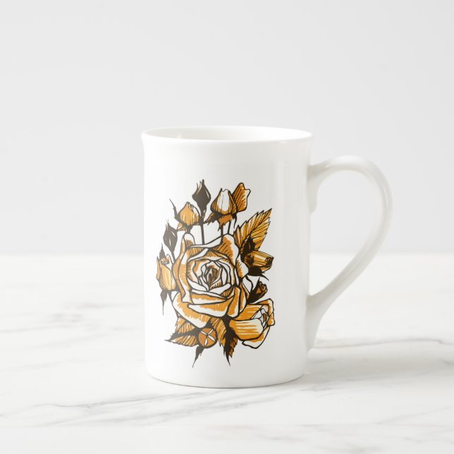Caneca De Porcelana Rosas, arte floral gráfica, flores rosa florescent (Direita)