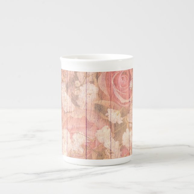 Caneca De Porcelana Rosas Chic do País Rosa (Frente)