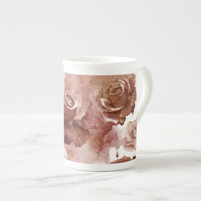 Caneca De Porcelana Rosas de Aquarela 3 (Frente Esquerda)