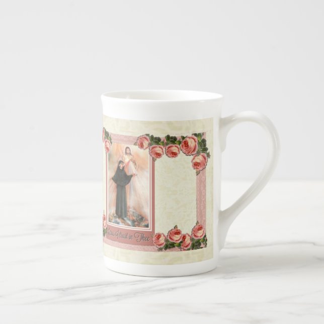 Caneca De Porcelana Rosas divinos do rosa do compaixão do St. Faustina (Direita)