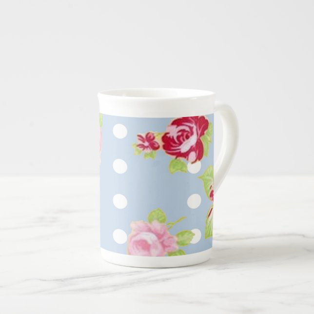 Caneca De Porcelana Rosas No Blue Bone China Mug (Frente Esquerda)