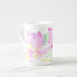 Caneca De Porcelana Rosas Rosa Delicadas Osso China Tumg